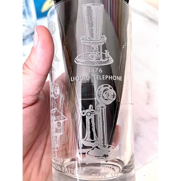 Vintage Tall Cocktail Glasses. History of the Telephone. Set of 4. - Picture 6 of 7